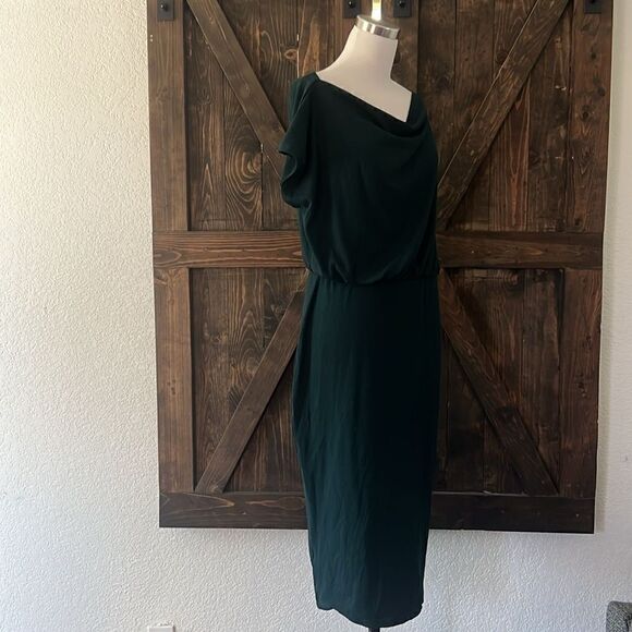 Off The Shoulder Short Sleeve Ribbed Casual Party Bodycon Midi Green Dress - Picture 8 of 15